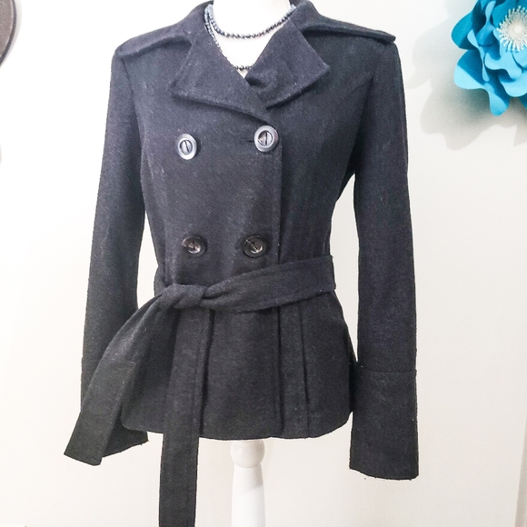 ZARA BASIC WOOL COAT JACKET DRESSY GREY GRAY BLACK - Picture 2 of 8